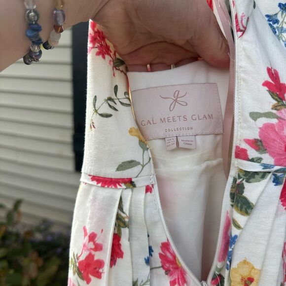 Gal Meets Glam Fit and Flare White Pink Floral Cocktail Dress Cotton Linen Sz. 8 - Picture 10 of 13